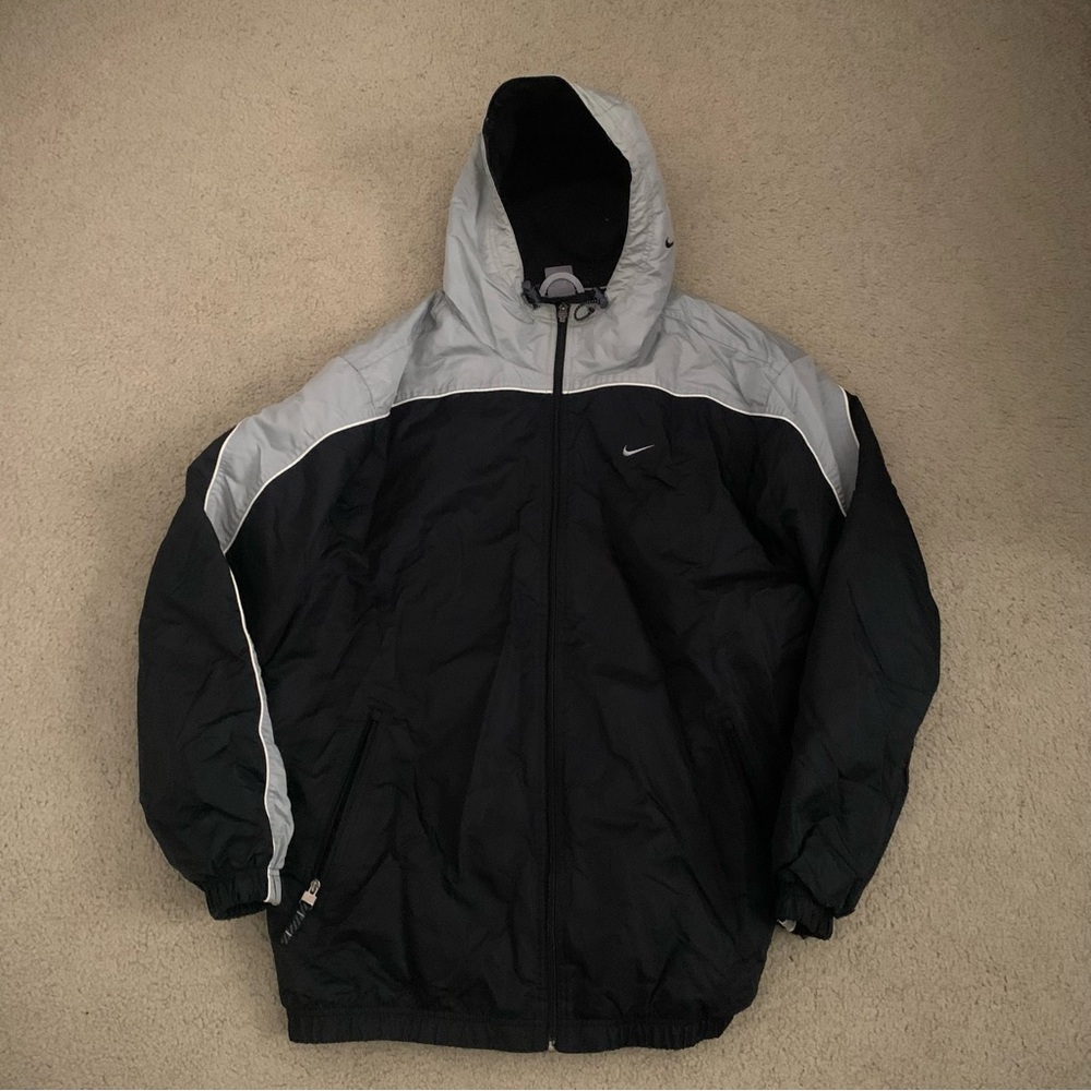 Vintage Nike Black Gray Water Resistant Hooded Windbreaker 117534 Men’s Size XL